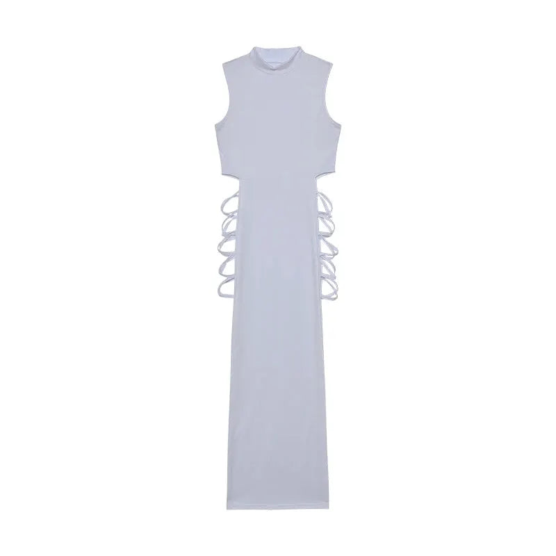 NovaLuxe Criss Cross Cut Out Dress Mock Neck Sleeveless Bodycon Sexy Evening Confidence