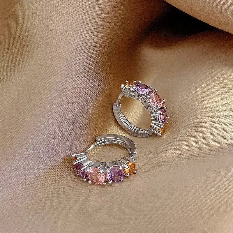 Crystal Lymphatic Drainage Earrings Colorful Crystal Round Hoop Earrings Magnetic Therapy Weight Loss Slimming Jewelry