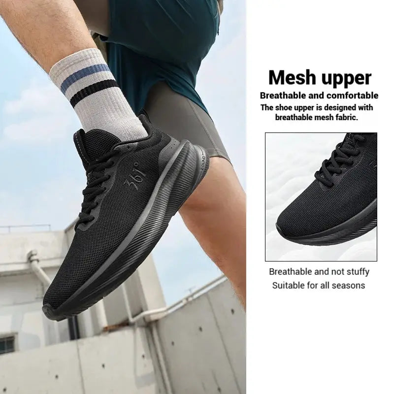 361 Degrees Fengye 5.0 men's running shoes with black mesh upper and lightweight sole