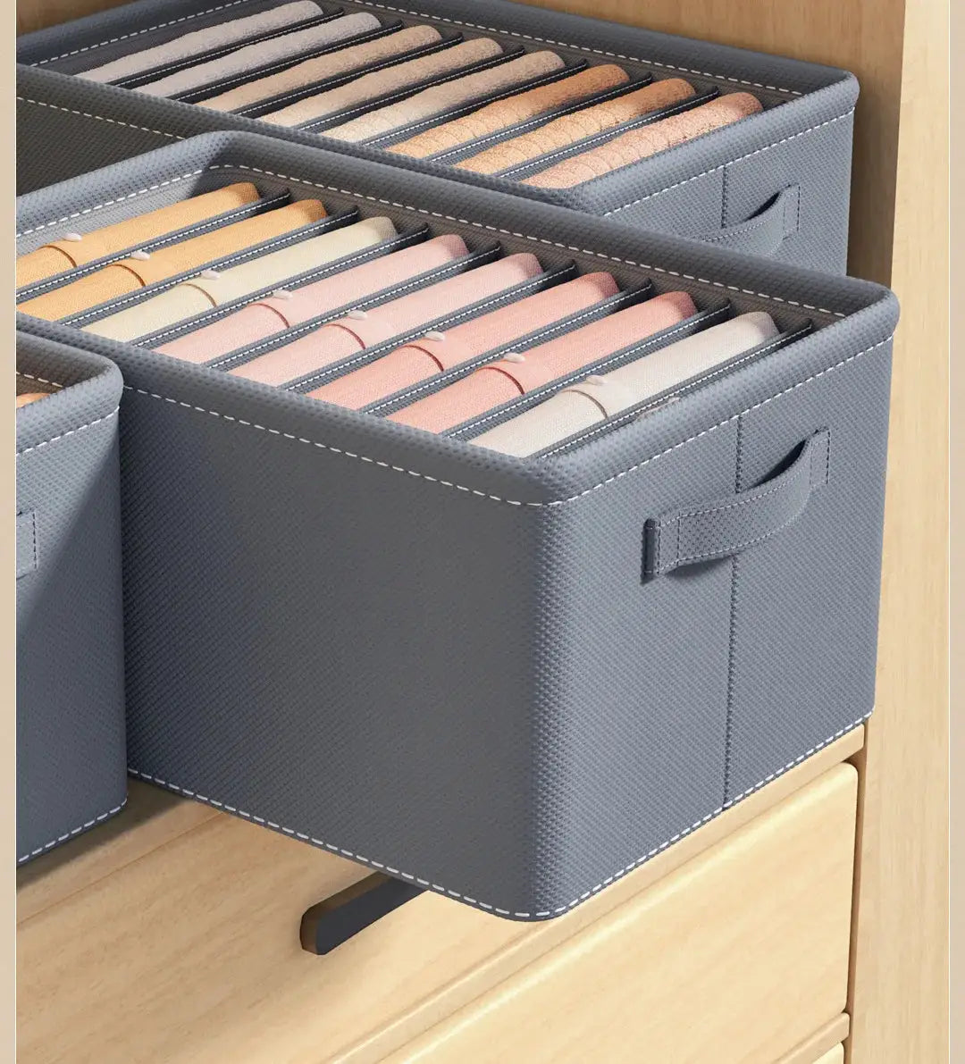 Two Simples Market thickened pants storage boxes, foldable 9-grid organizers in grey fabric