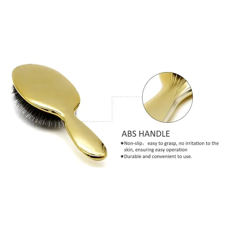 Boar bristle paddle hair brush by Simples Market, luxury gold and silver, oval, anti-static