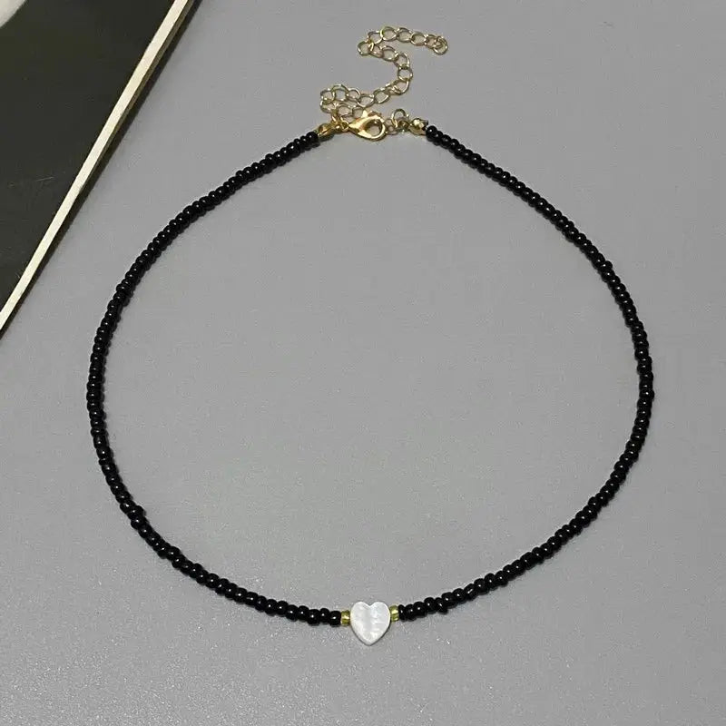 Colorful Seed Bead Choker Necklace For Girls Spring Summer New Love Heart Design Collar Jewelry Wholesale Dropshipping