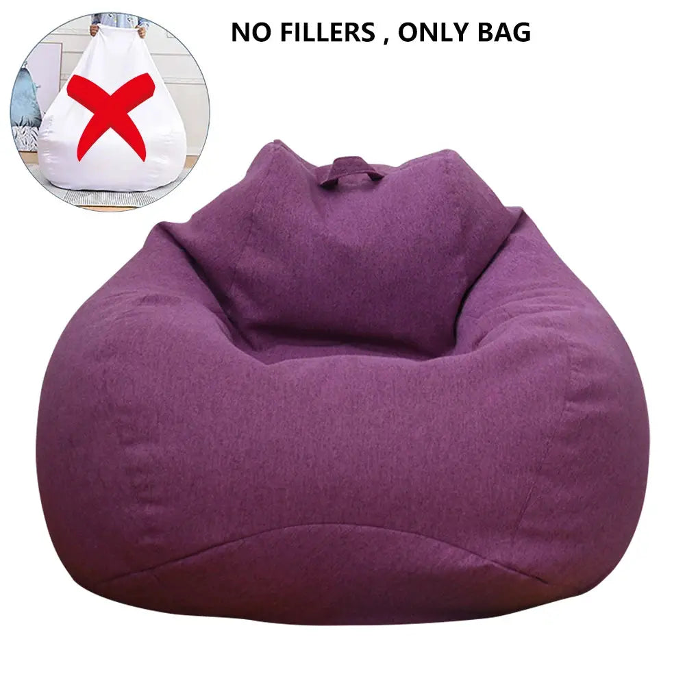 Purple bean bag lounger, no filler, soft fabric cushion for living room seating