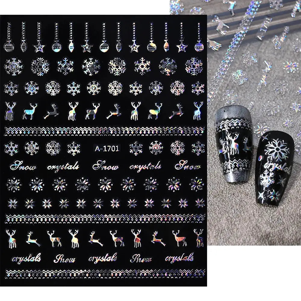 Simples Market Winter Christmas nail sticker sheet with snowflakes, snowmen and reindeer; self-adhesive holo deco