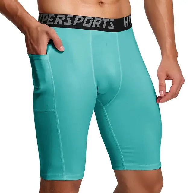 Men's teal compression shorts with black HyperSports waistband from Simples Market.