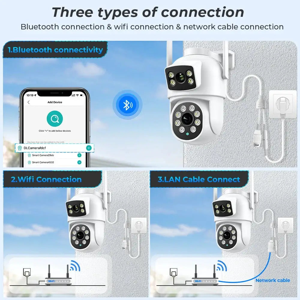 BESDER 4K 8MP WiFi outdoor PTZ security camera with dual lenses, Simples Market, human detection, iCSee app