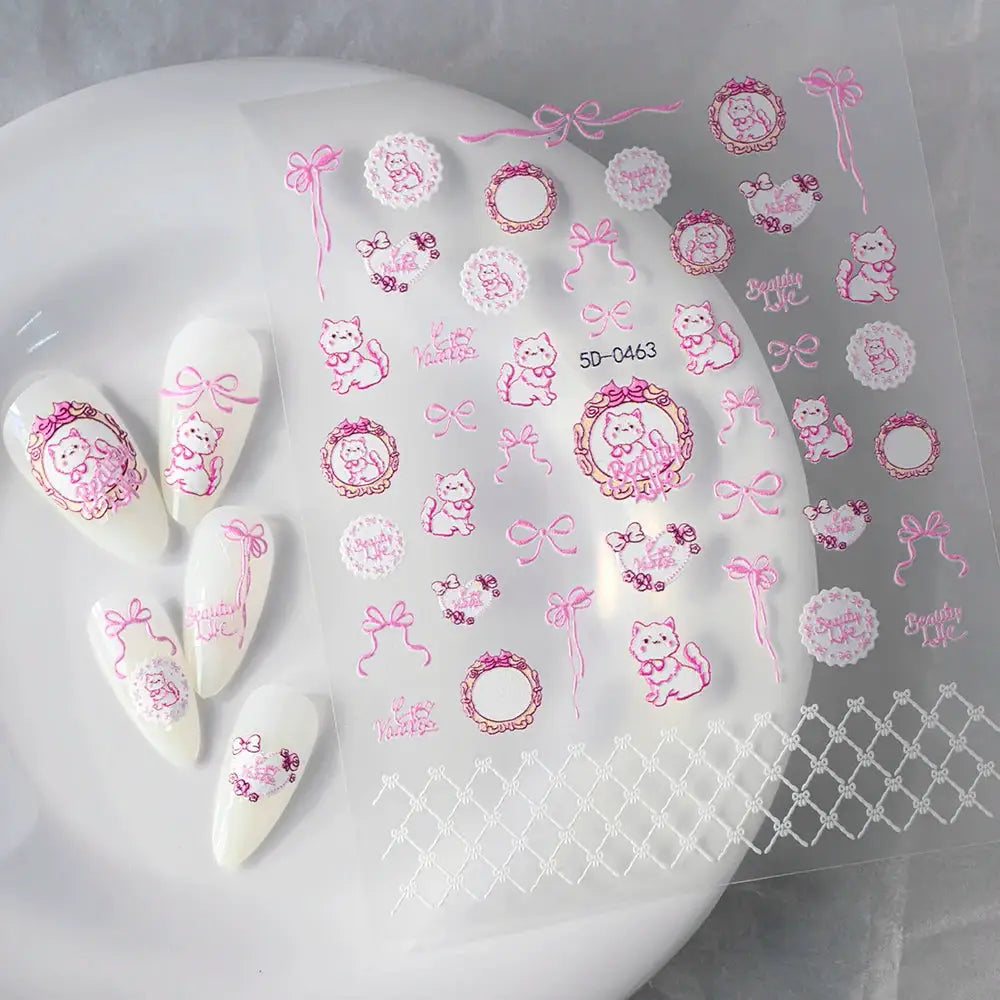 Simples Market 1PC 5D nail art sticker sheet with pink bear, rabbit and letter decals