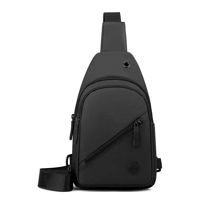 Lightweight men's chest bag in black nylon with crossbody strap.