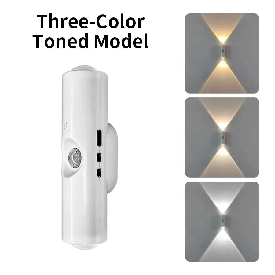 Smart RGB gradient wall light with motion sensor; magnetic rechargeable wall lamp in warm, neutral, and cool tones.