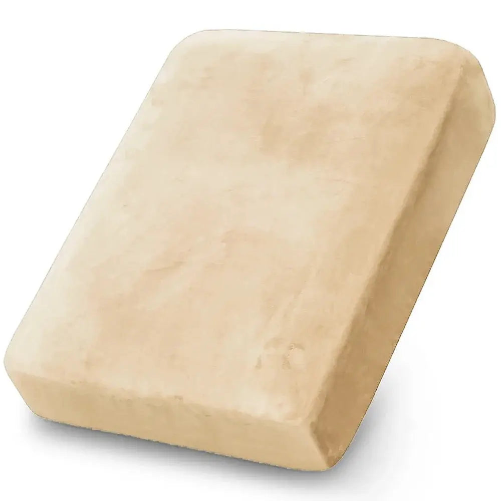 Beige velvet chaise lounge slipcover; elastic, removable, pet-friendly