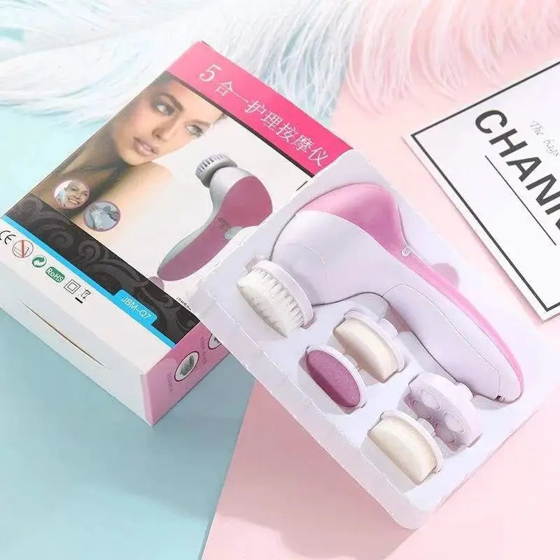 Electric 5 In 1 Facial Cleanser Brush Spa Skin Care Massager For Blackhead Removal And Gentle Facial Cleansing