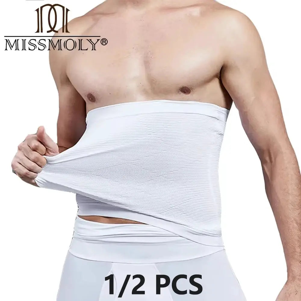 Men waist cincher body shaper by MissMoly, white, abdomen compression shapewear, 1/2 PCS