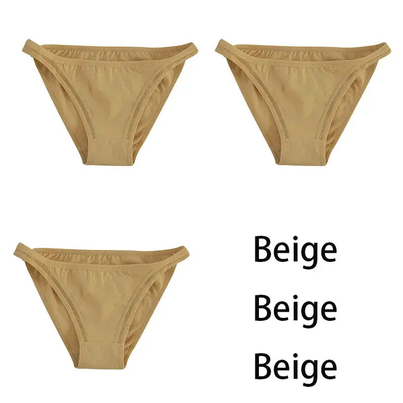 3-pack beige cotton bikini briefs for women by Simples Market