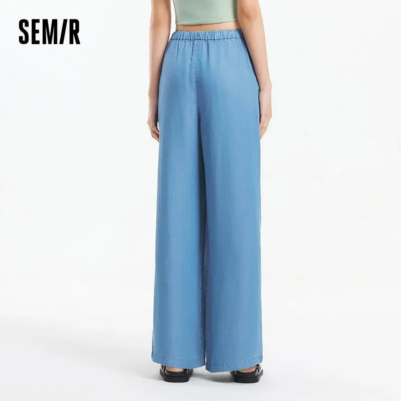 Semir Elastic Waist Denim Pants Women Draped Fit Wide Leg Trousers