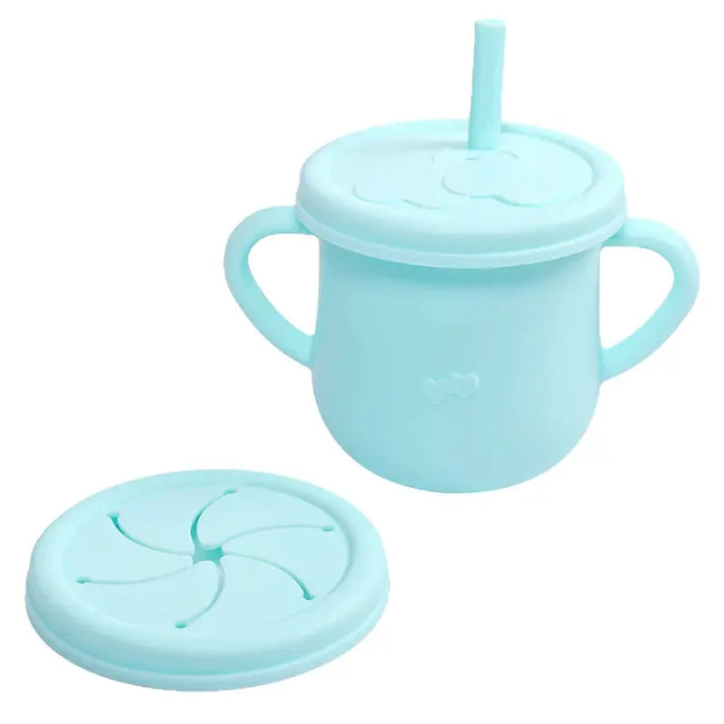Silicone Baby Straw Cup With Handles And Lids Cute Training Sippy Cup For Toddlers Reusable Feeding Snack Cup