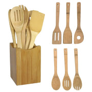Eco Bamboo 6 Piece Kitchen Utensil Set With Spoons And Spatulas Durable Eco Friendly Cooking Tools