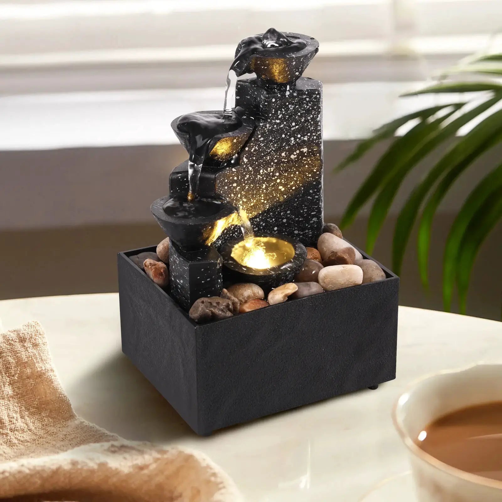 Tabletop Waterfall Fountain For Relaxation And Meditation Desktop Decor With Soft Ambient Lights And Mothers Day Gift