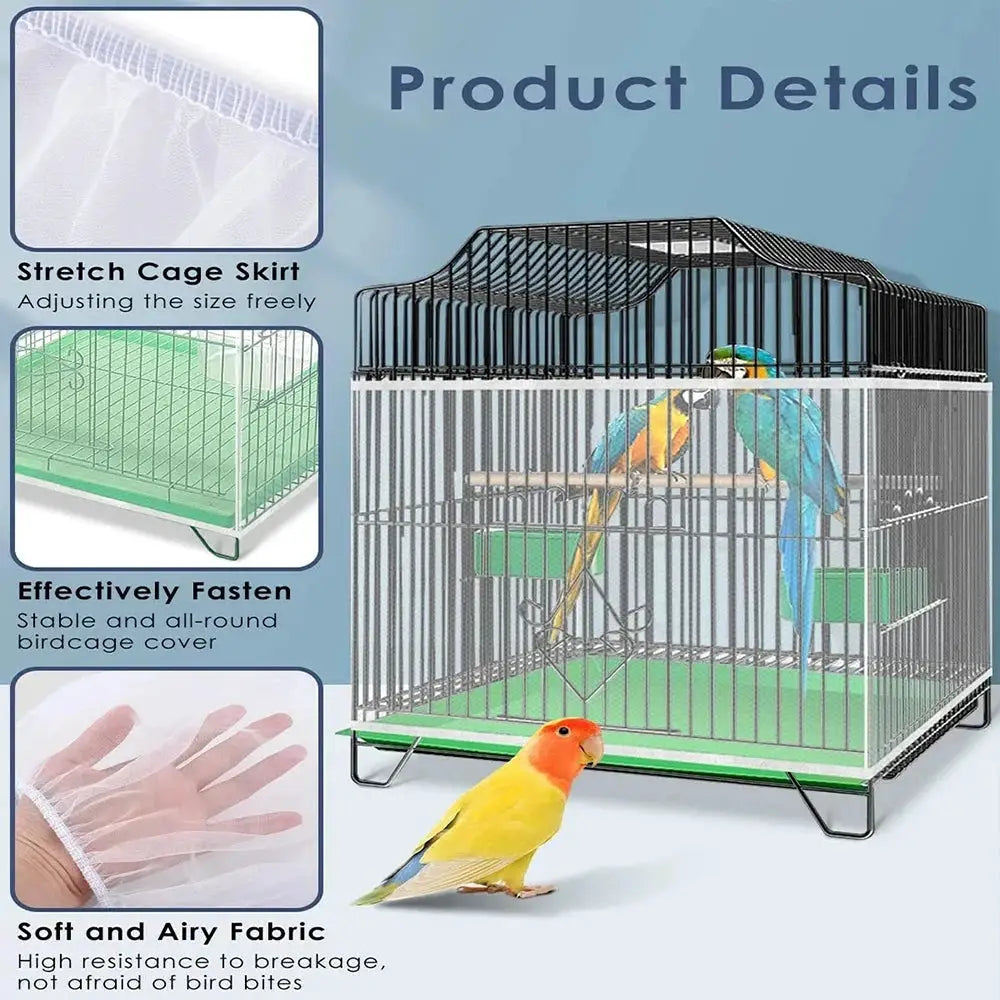 1PC Square Round Bird Cage Cover Splash Proof Mosquito Net Screen Parrot Protection Net Cage Accessory