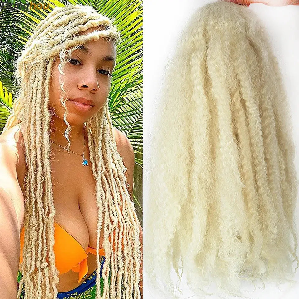 Simples Market Marley Hair 18-inch synthetic braiding hair, ombre black-brown-blonde-grey, shown on model and as bundle