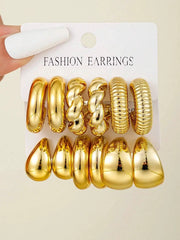 Fashion Classic Twist C Shape Earring Set For Women Tear Drop Gold Color Earrings For Daily Workplace And Party Outfits