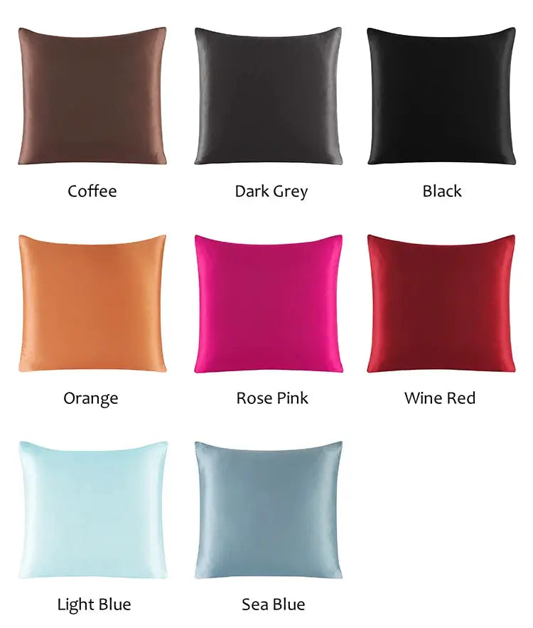 100% silk pillowcases with zipper from Simples Market in 8 colors, sizes 40x40cm and 80x80cm