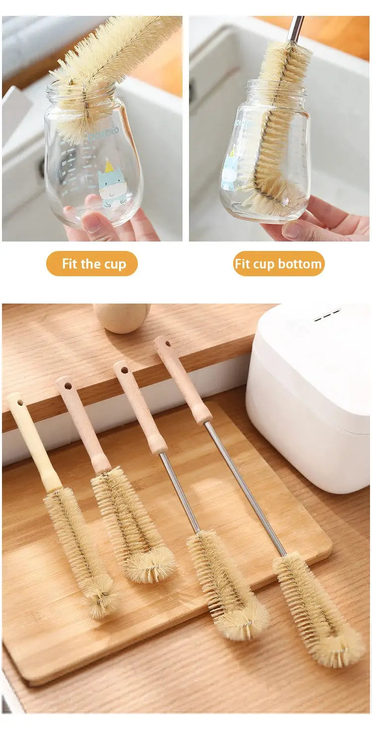 Simples Market 4-piece wooden bottle cleaning brush set with long handles and natural beige bristles