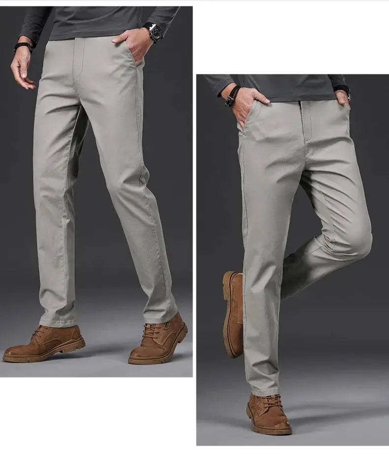 Simples Market men's casual pants, 97% cotton, khaki slim straight with elastic waistband