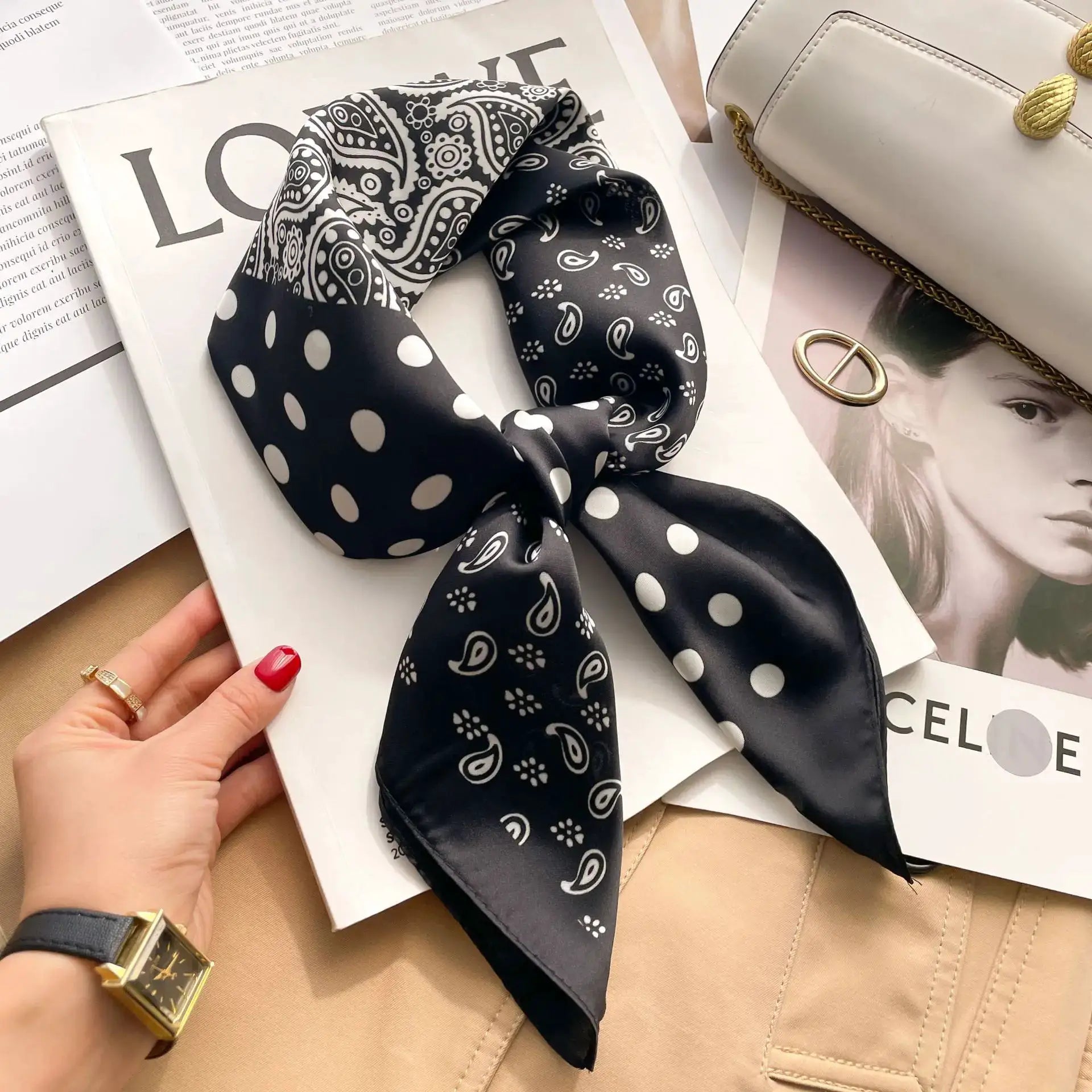 SJ01 Silk Scarf Neckerchief For Women Luxury Designer Silk Headscarf And Purse Accent Accessory