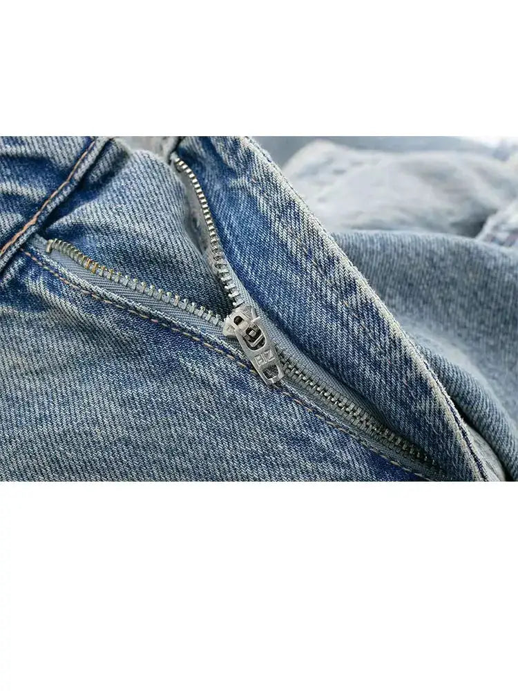 HH 2024 Womens Distressed Patchwork Denim Jeans High Waist Ripped