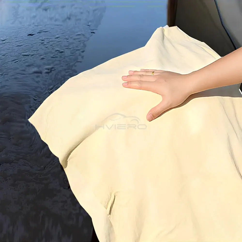 Genuine leather drying chamois cloth, beige, 40×70cm, for car and home care