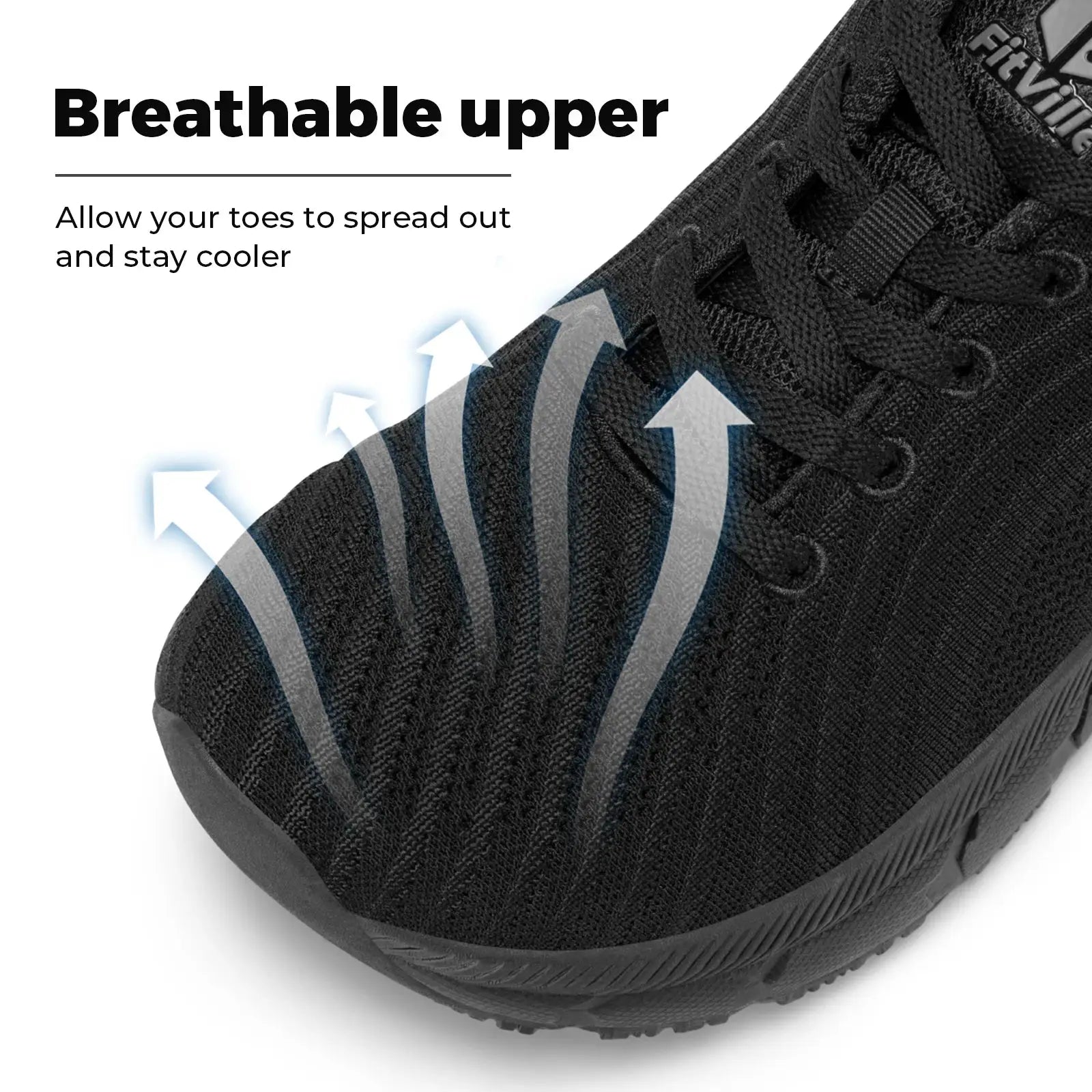 FitVille men's wide-toe-box running shoes, black breathable upper with cushioned sole