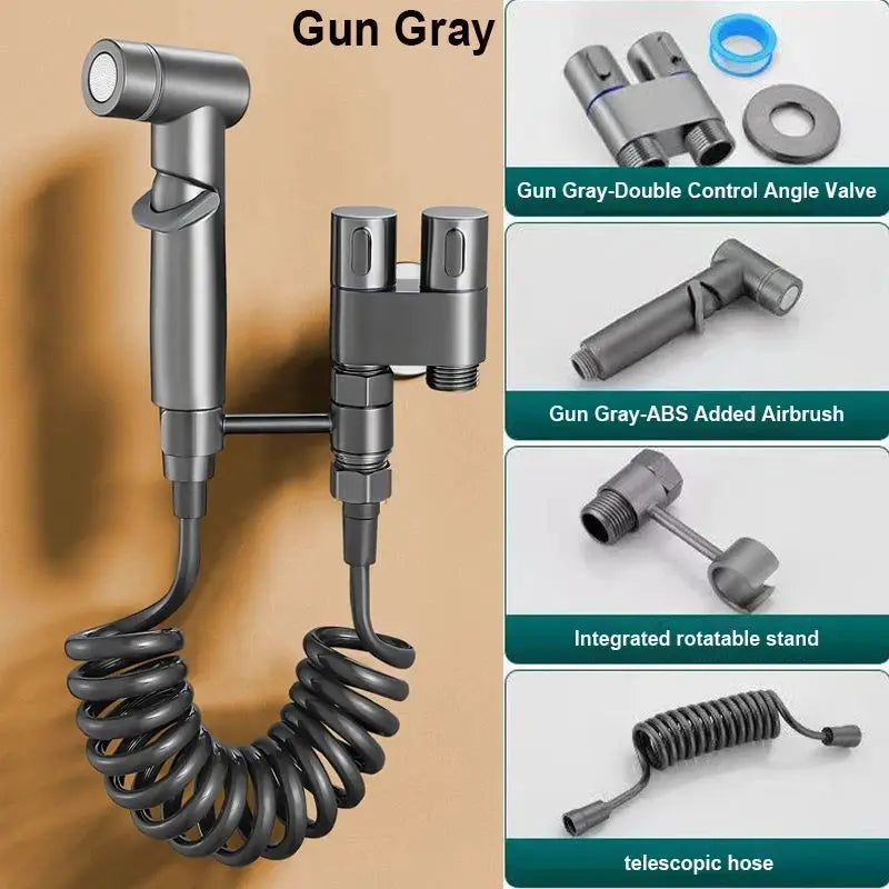 Simples Market gun-gray toilet bidet sprayer set with dual-control valve and coiled hose