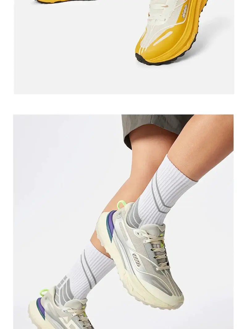Li-Ning Men's DI LU 2 Trail Running Shoes ARNV009; yellow trail runner and gray/cream athletic sneakers shown