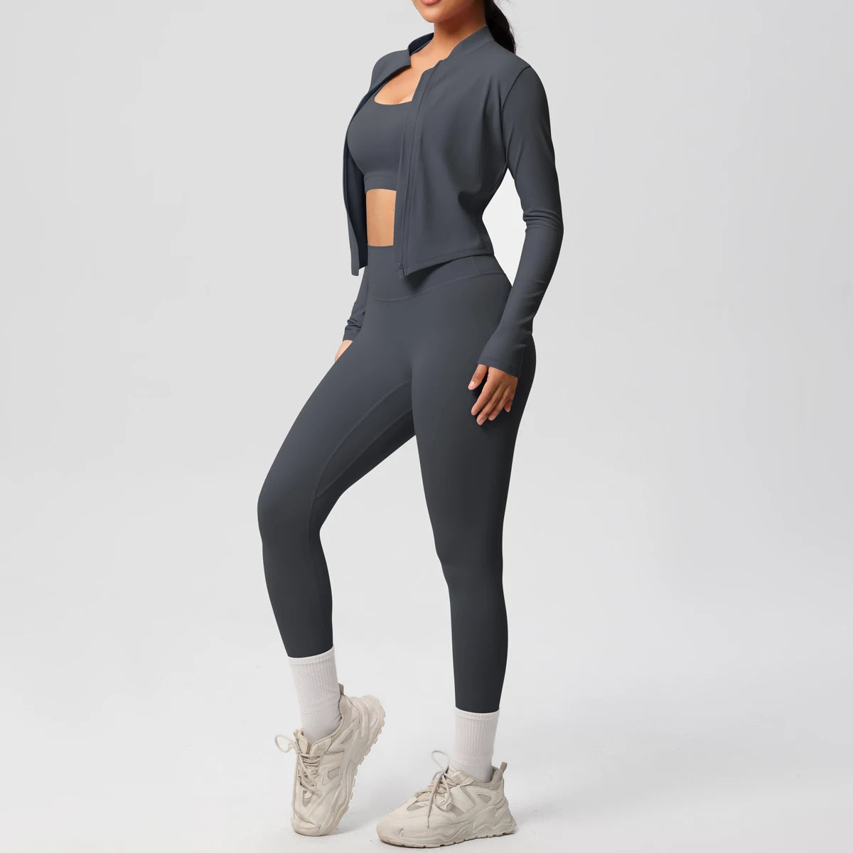 3 Piece Yoga Set for Women Sports Bra Zipper Jacket Leggings Gym Wear