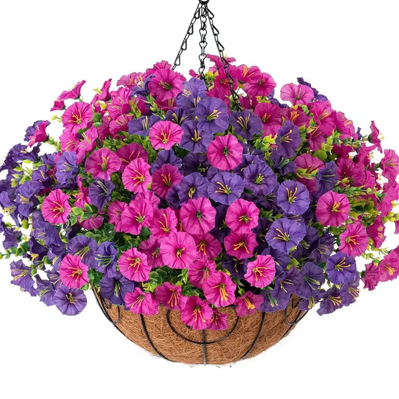 Four Bundles Artificial Morning Glory Flowers And Eucalyptus Plants UV Resistant Outdoor Garden Decoration Patio