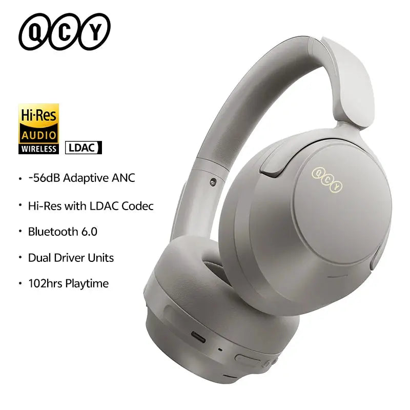 QCY H3S over-ear headphones in gray with adaptive ANC, LDAC, Bluetooth 6.0, dual drivers and 102hrs playtime