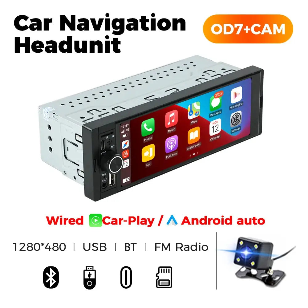 MEKEDE 6.86 Inch 1Din Carplay Android Auto car radio headunit with Bluetooth, USB-C, FM radio and MP5 multimedia