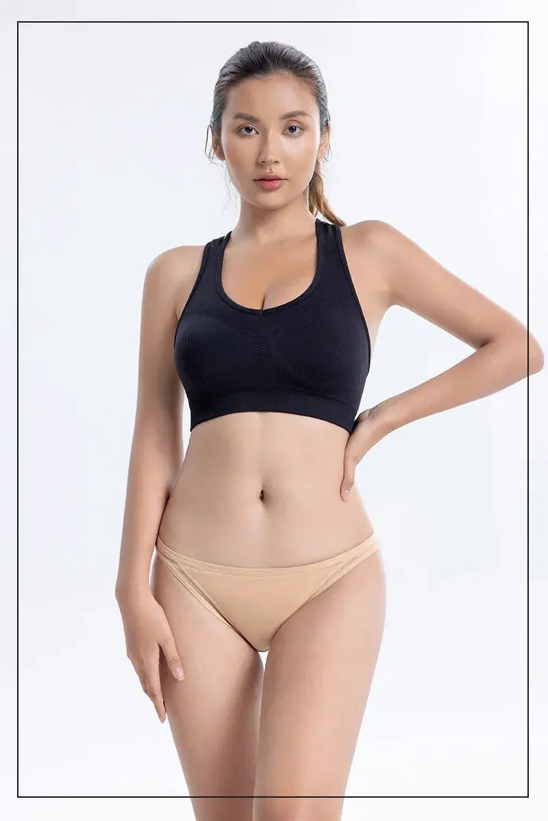 2-piece women's underwear set by Simples Market: black bra-style top and beige bikini panties