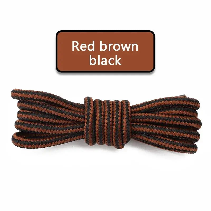 Round cotton shoelaces, striped red-brown-black, for boots and sneakers; 1 pair