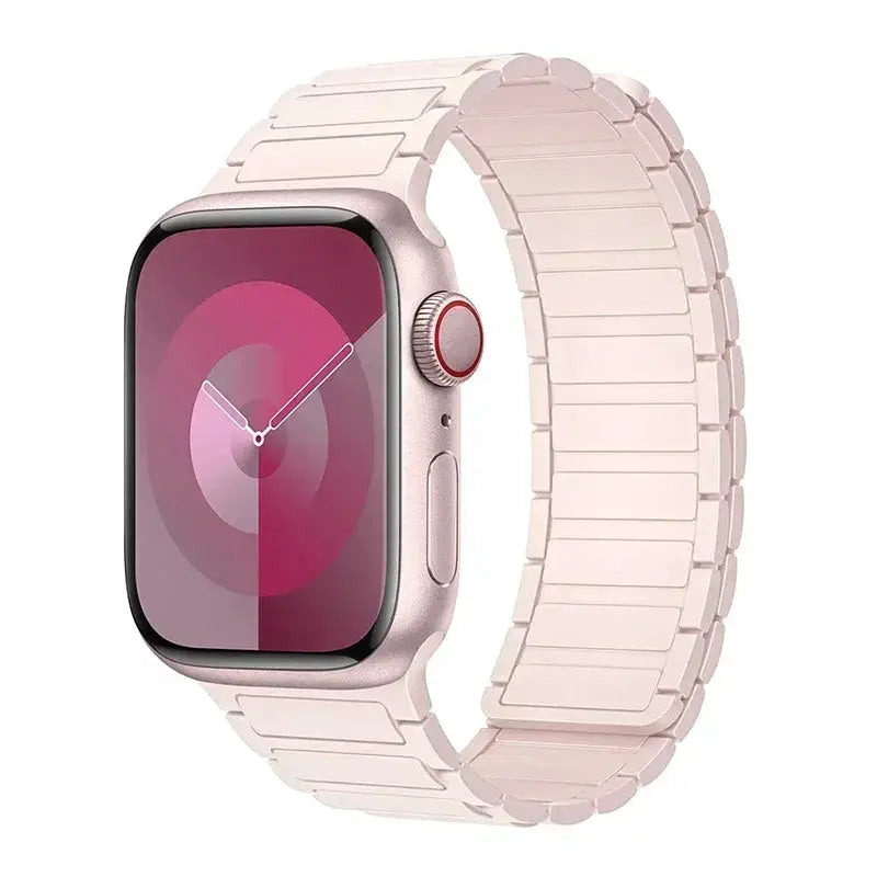 Magnetic loop Apple Watch band, pink silicone strap for 38–49mm models (Series 3–9, SE, Ultra 2)