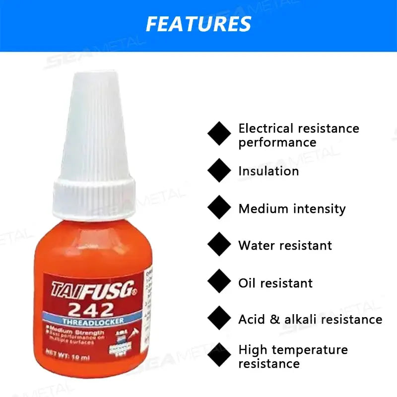 Seametal 10ml Threadlocker 242 Medium Strength Blue Thread Locking Adhesive for Rust Prevention and Sealing of Threads