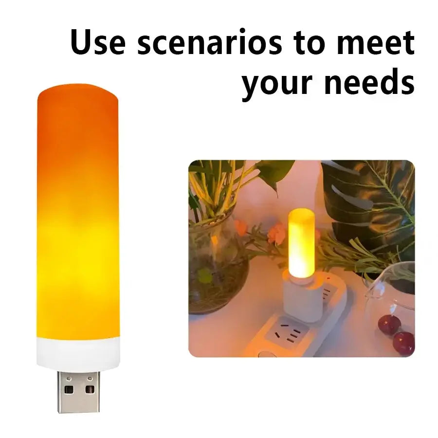 Simples Market USB LED night lamp with flickering amber flame bulb and white base