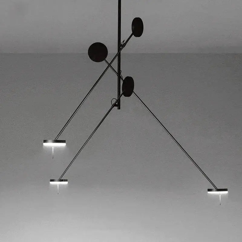 Creative LED chandelier in black lustre; adjustable ceiling pendant with three hanging LED bars