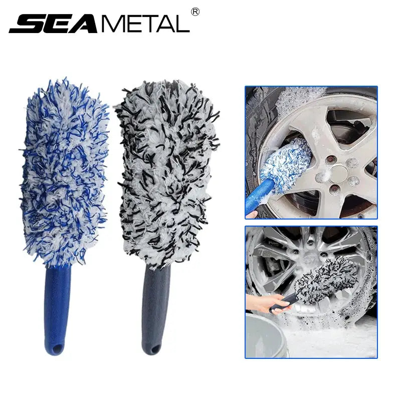Seametal Portable Plush Car Wheel Hub Brush For Tires And Rims Gentle Microfiber Dirt Removal Tool