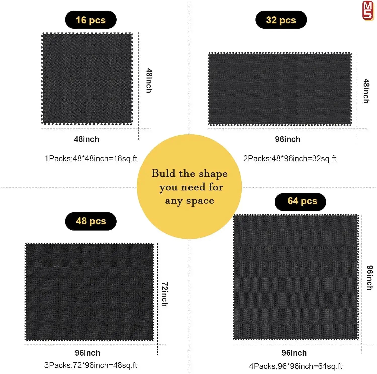 Simples Market EVA foam interlocking puzzle gym mats, black, with non-slip surface
