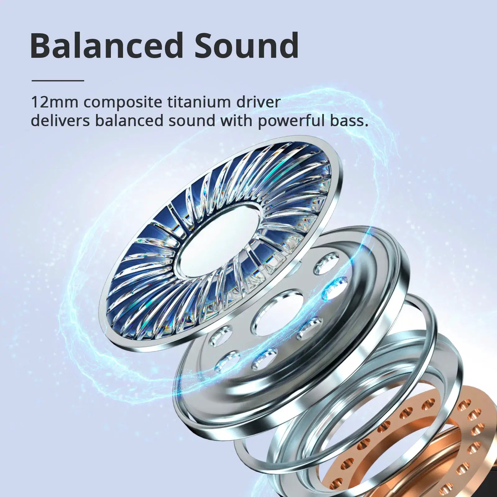 Tronsmart Sounfii R4 wireless earbuds by Simples Market; 12mm composite titanium driver, quad-mic call noise reduction.