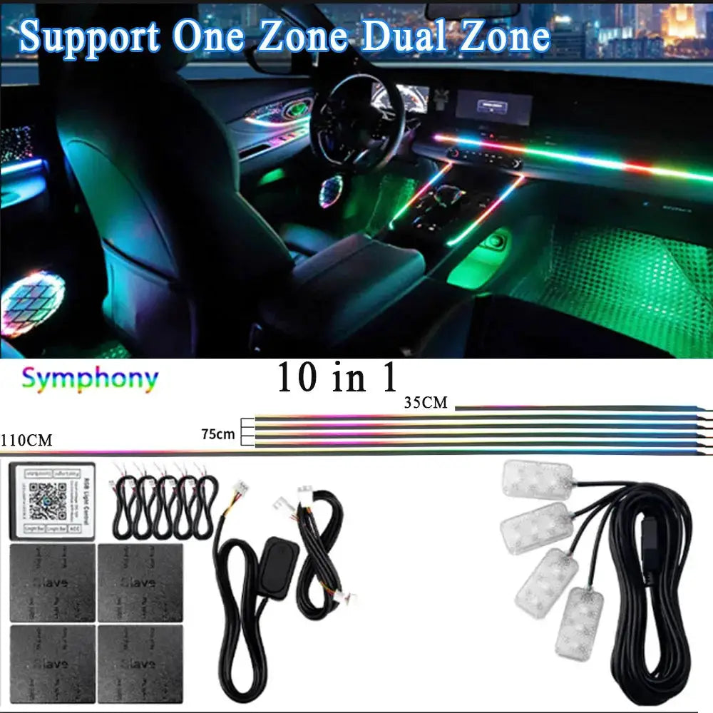 14 And 18 Inch LED Car Ambient Light Kit RGB Color Symphony Acrylic Lamp With App Control One Zone Dual Zone