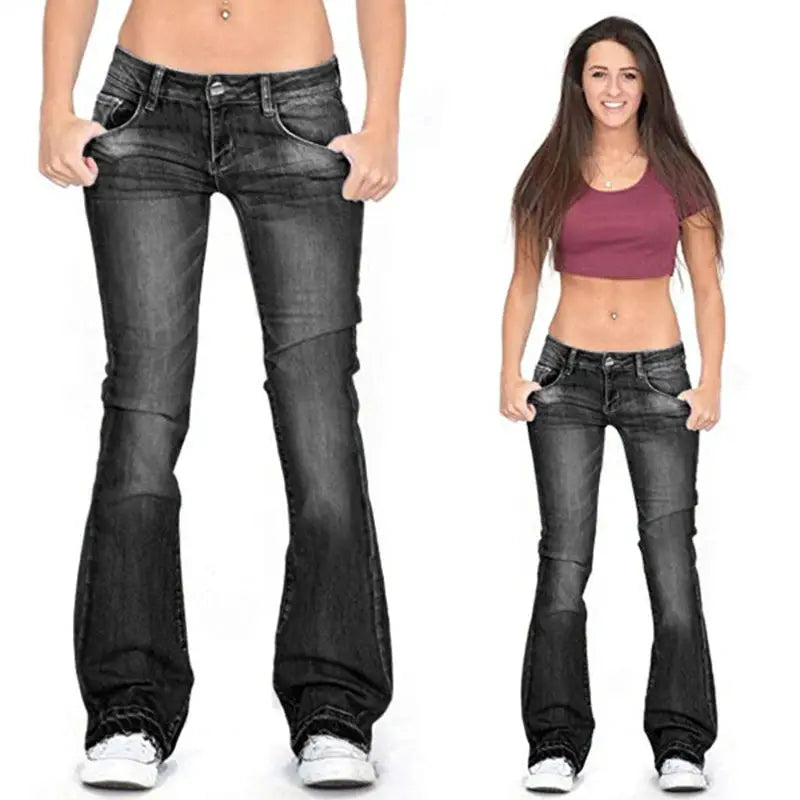 Black Low Rise Flared Jeans Women Vintage Slim Bell Bottom Denim Y2K