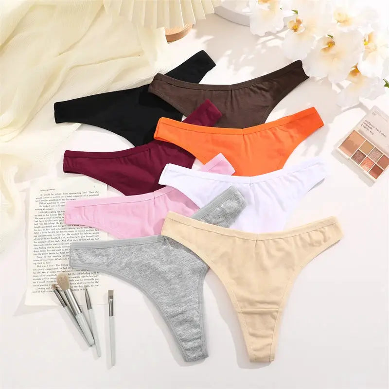 Simples Market 9-pack seamless cotton thong underwear, low-waist T-back briefs in assorted colors