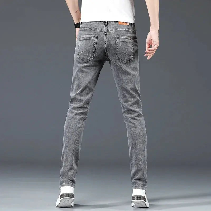 Mens Cotton Business Skinny Jeans Stretch Denim Blue Grey Trousers